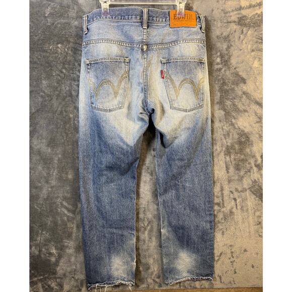 Edwin EX404 Selvedge Distressed Ripped Denim Blue Jeans Men's 36 Made In Japan - Picture 9 of 12